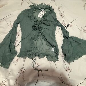NWT Coachella Zara semi sheer blouse with ruffles/ Turquoise SZ small